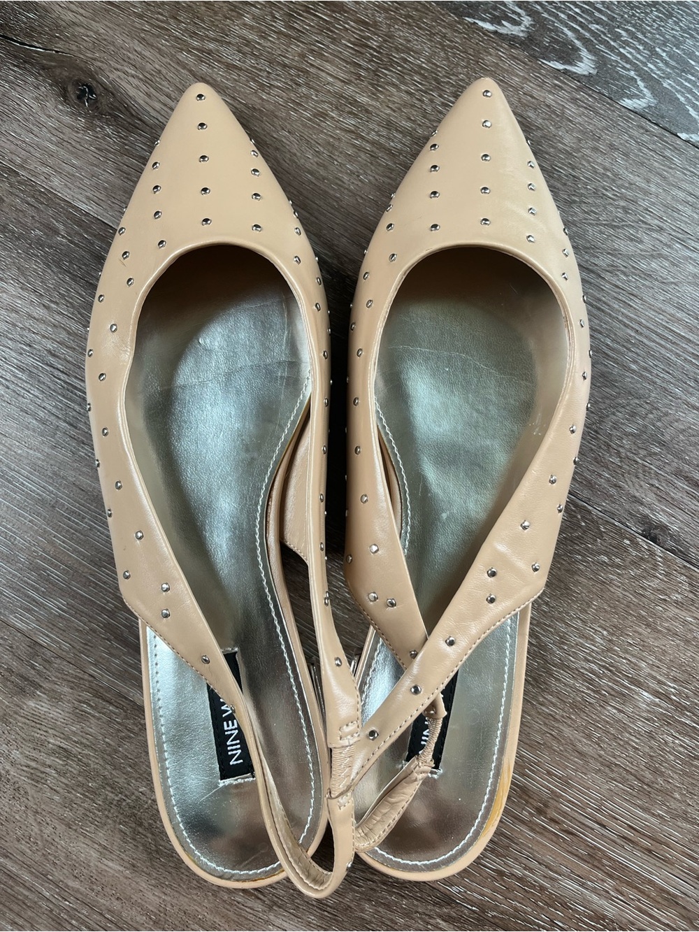 Nine West Beige Pointed Stud Slingback Flats - Picture 2 of 5